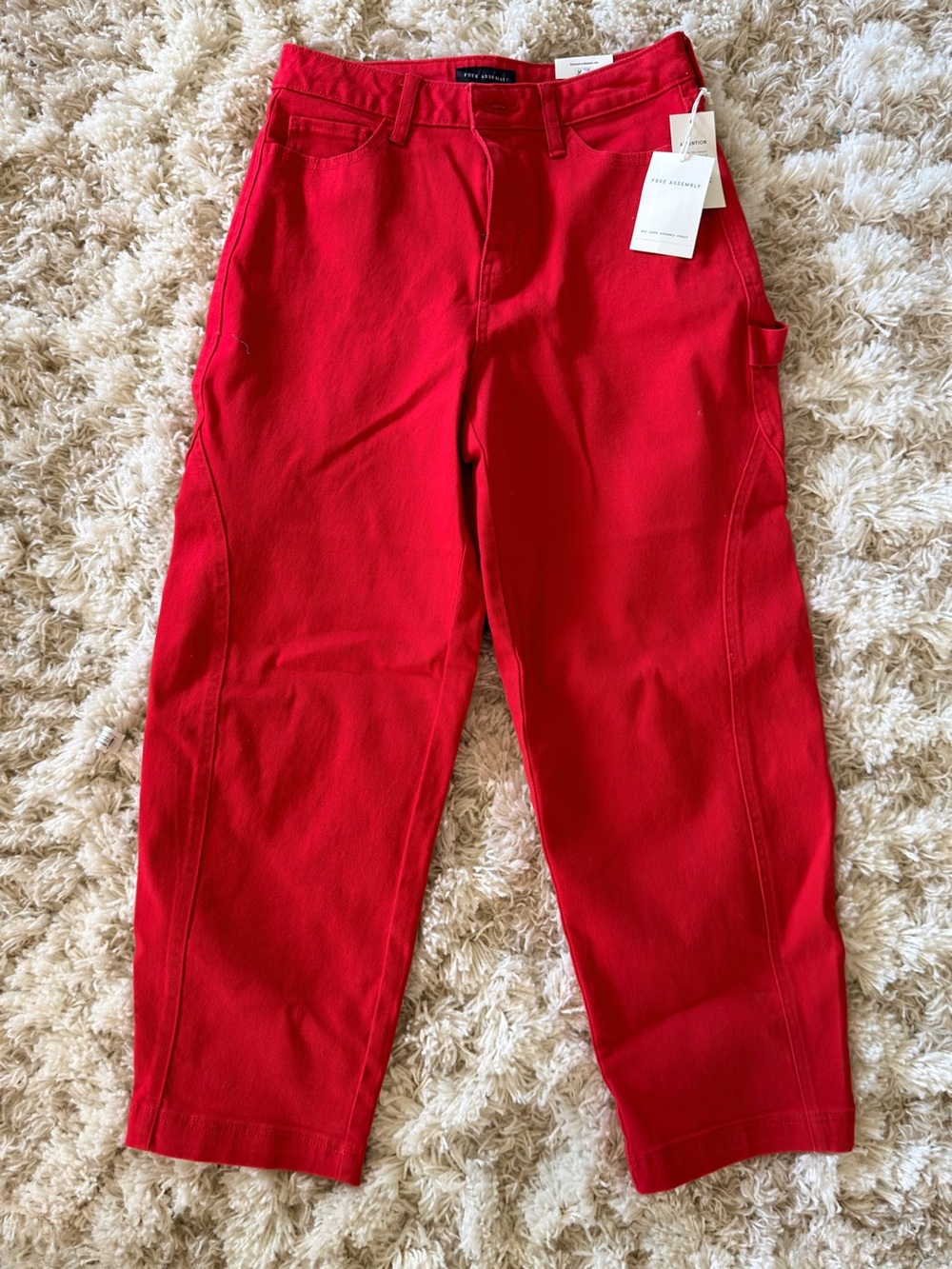 Wide-Leg High-Rise Jeans in Vibrant Red